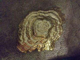 large vintage hand blown glass bowl/ center piece aqua gold.  18.  5 