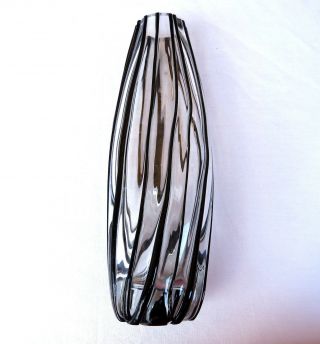 Hand Blown Black And Clear Art Glass Vase
