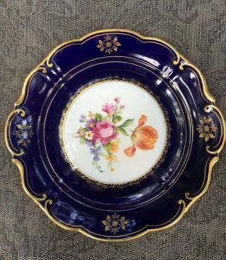 Jlmenau Echt Kobalt Blue Plate Dish Blue W 22k Gold Flowers Decor 11 Inches