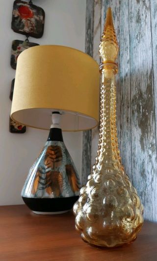 1960s Retro Vintage Amber Italian Art Glass Genie Bottle Decanter & Stopper