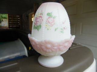 Vintage 1995 Fenton Two Piece Fairy Lamp / Beaded / Hand Painted Floral