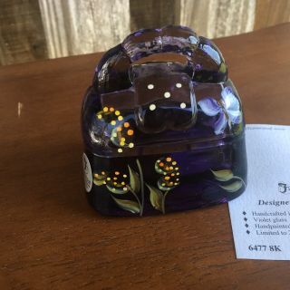 Fenton Art Glass Hand Painted Violet Purse Trinket Box 5 Of 2500 Made