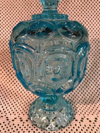 Vintage LE Smith Blue Glass Compote Candy Dish with Lid Moon and Stars 2