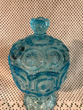 Vintage LE Smith Blue Glass Compote Candy Dish with Lid Moon and Stars 3