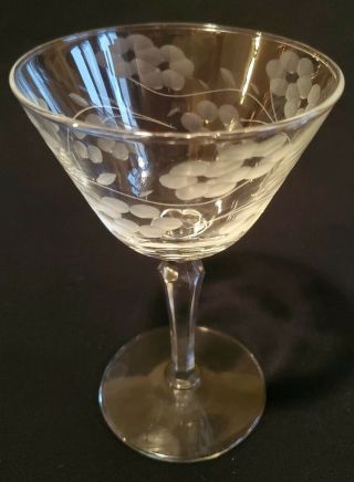 Crystal Champagne Wine Glasses Etched Flower Floral Vintage Delicate Stemware 2