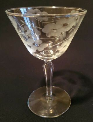 Crystal Champagne Wine Glasses Etched Flower Floral Vintage Delicate Stemware 3