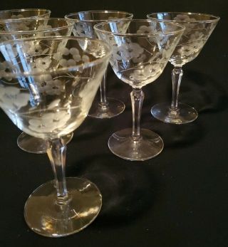 Crystal Champagne Wine Glasses Etched Flower Floral Vintage Delicate Stemware 5