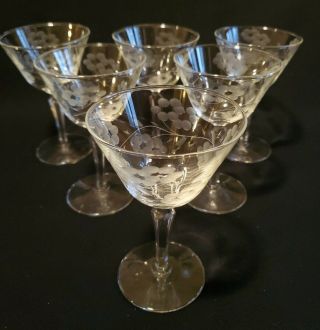 Crystal Champagne Wine Glasses Etched Flower Floral Vintage Delicate Stemware 6