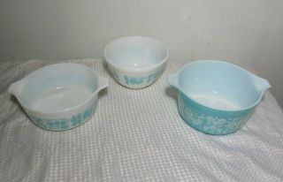 Vtg Pyrex Amish Butterprint Turquoise Nesting Cinderella Mixing Bowl 3 Pc Set
