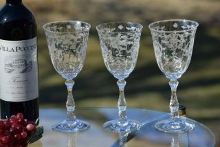 Vintage Needle Etched Crystal Wine Glasses,  Set Of 1,  Lenox Navarre