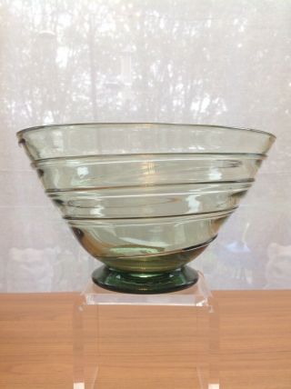Large Sea Green Retro Glass Whitefriars Ribbon Trailed Vase Bowl Dish