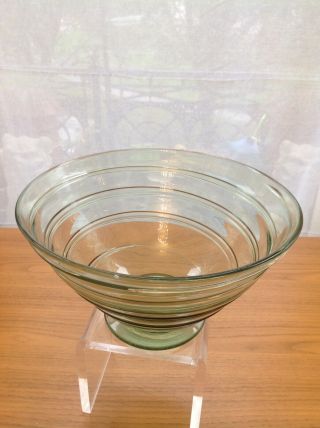 Large Sea Green Retro Glass Whitefriars Ribbon Trailed Vase Bowl Dish 2