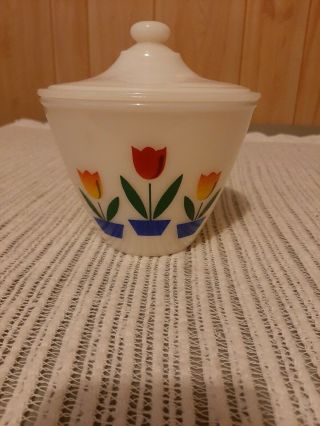 Vintage Fire King Anchor Hocking Tulips Range Grease Jar With Lid