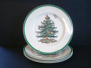 Set Of 4 Spode Christmas Tree 10 3/4 " Dinner Plates - England