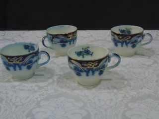 Antique A J Wilkinson Royal Staffordshire Flow Blue Iris Demitasse Cups X 4