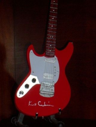 Mini Guitar Nirvana Kurt Cobain Red Left Handed Gift Memorabilia Stand
