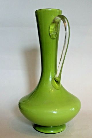 Large Retro Green Cased Glass Vase/ Jug,  Long Neck,  Large base hand blown empoi 2