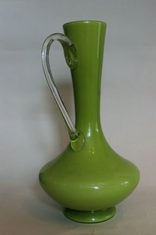 Large Retro Green Cased Glass Vase/ Jug,  Long Neck,  Large base hand blown empoi 3