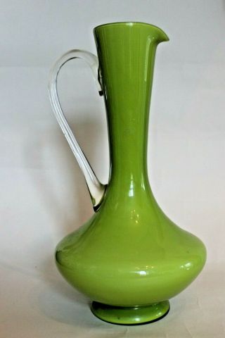 Large Retro Green Cased Glass Vase/ Jug,  Long Neck,  Large base hand blown empoi 4