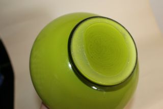 Large Retro Green Cased Glass Vase/ Jug,  Long Neck,  Large base hand blown empoi 7