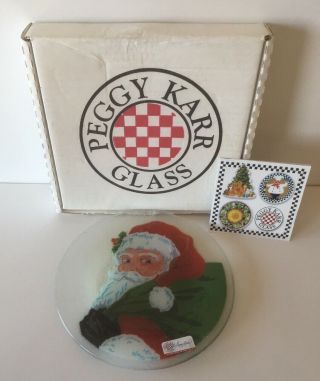 Peggy Karr Handmade Fused Glass 8 " Santa Clause Glass Plate With Sticker