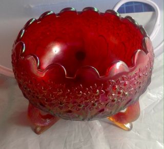Fenton Flowers Carnival Glass Daisy Bowl Iridescent Vase Vintage Red