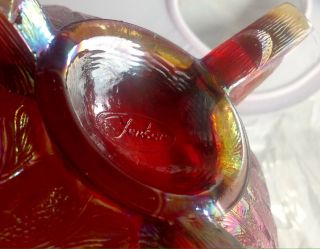 FENTON FLOWERS CARNIVAL GLASS Daisy BOWL IRIDESCENT VASE vintage Red 5