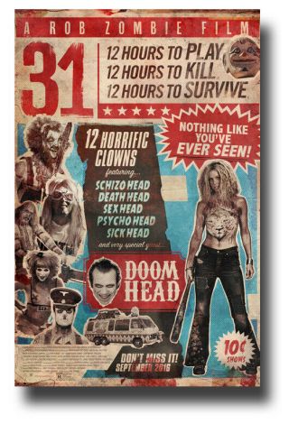 31 Movie Poster - Rob Zombie Film 11 " X17 " Weathered Usa Ships Sameday