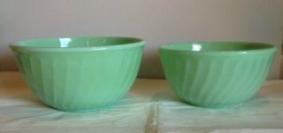 Vintage Fire King Green Jadeite Swirl Mixing Bowls 9 Inch & 8 Inch