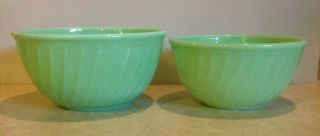 Vintage Fire King Green Jadeite Swirl Mixing Bowls 9 Inch & 8 Inch 2