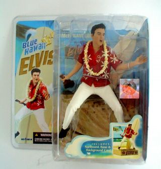 Elvis Blue 1961 Hawaii Mcfarlane Figurine With Surfboard And Base 2006 Nos