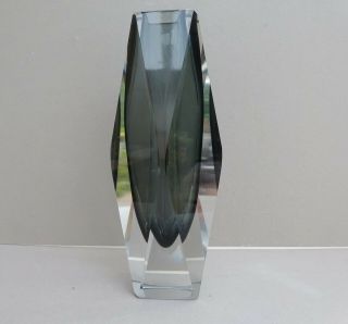 Vintage 60s 70s Italian Murano Sommerso Faceted Glass Vase - Grey - 6.  5 Inch