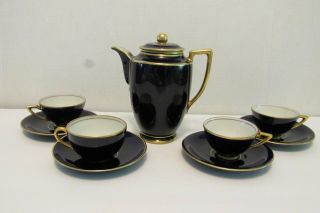 Echt Kobalt Demitasse Set Espresso Pot 4 Cups Saucers Jl Menau Germany Gold Trim