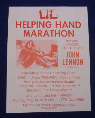 John Lennon Helping Hand Marathon Wfil 1975 Promo Flier Rare Beatles