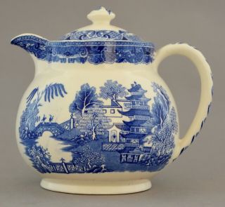 Antique Earthenware Blue Willow Teapot By Ridgways