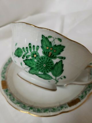 Herend Chinese Bouquet Green Tea Cup Saucer Set Gold White Green Floral Hungary