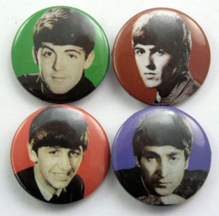 The Beatles Button Badges 4 X Vintage Pin Badges John Paul George Ringo