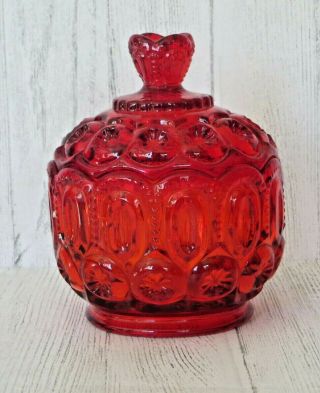 Le Smith Moon And Stars Ruby Red Glass Candy Dish With Lid