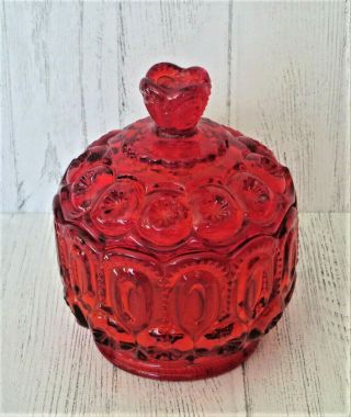 LE Smith Moon and Stars Ruby Red Glass Candy Dish with Lid 2