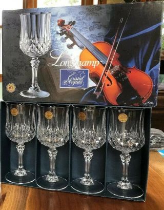 Cristal D’arques Longchamp 4 - Large 10 1/4oz 24 Lead Crystal Wine Goblets