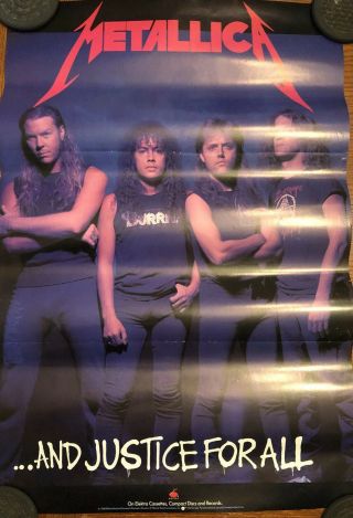 Vintage 1988 Metallica -.  And Justice For All Poster Jason Newsted,  Cliff Burton