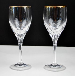Gorham Diamond Gold Fine Crystal Wine Set Of 2 Glasses Rims Have Loss Of Gold