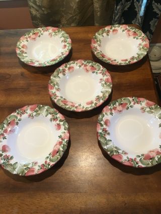 Set Of 5 Nikko Precious Tableware Pink Floral China Large Rim Soup Bowl Ec