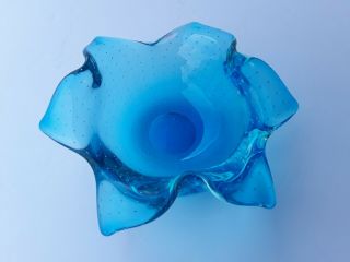 Aqua Blue Vintage Erickson Glass Mid Century Hand Blown Glass Bowl
