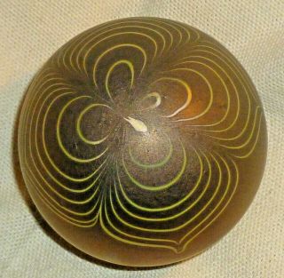 Signed Robert Held Art Glass Paperweight Brown/gold 2 1/2 " Diam,  Made In Canada