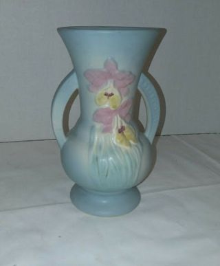 Hull Pottery Orchid Blue And Pink 301 - 6 Double Handled Vase (20 Off}