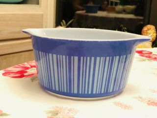 Vtg Pyrex Blue Stripe Barcode 473 Casserole Dish No Lid 1 Quart Htf Rare