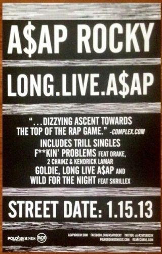 A$ap Rocky Long.  Live.  A$ap Discontinued Ltd Ed Rare Poster,  Hip - Hop Poster