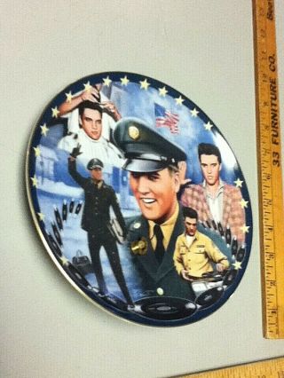 Elvis Presley Red White And G.  I.  Blues Glass Musical Collector Plate Bradford Ex