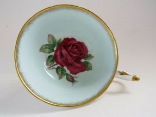 Paragon England Pale Blue Tea Cup With Large Pink Cabbage Rose Signed Johnson